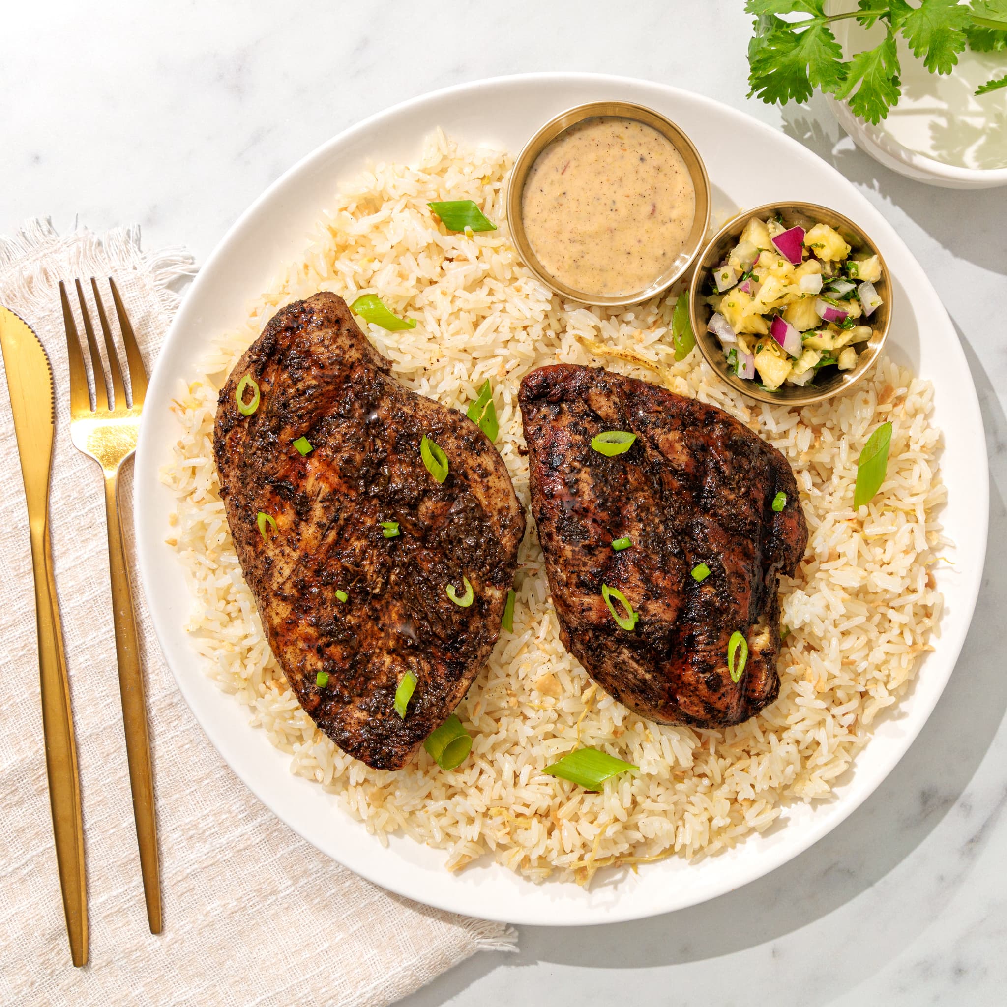 Caribbean Jerk flame-grilled chicken skewers