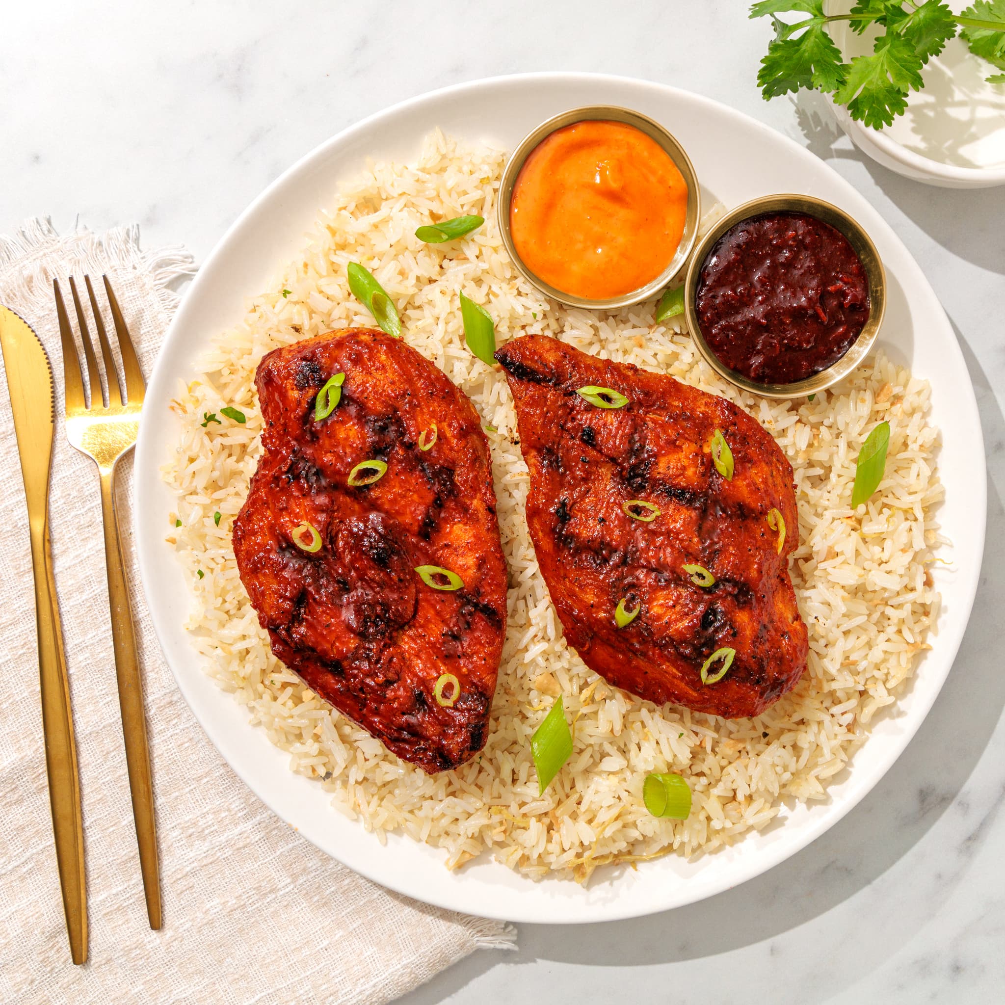 Korean Buldak chicken skewers